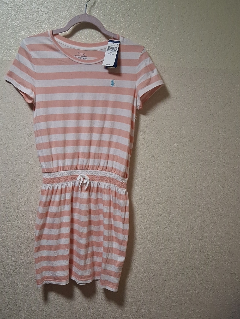 Ralph Lauren Pink and White Striped Drawstring Tee Dress